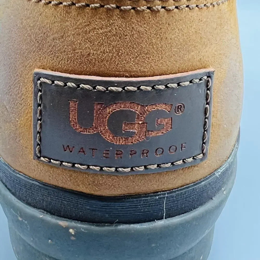 UGG Boots Womens 10 Brown Leather Waterproof Shearling Ankle Lace Up Winter